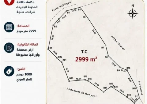 Terrain Titré à Vendre – Charafate, Hakama, Tanger (2999 m²)