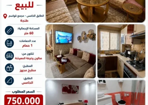 Bel Appartement Meublé à Vendre – Complexe Gawassem, Tanger (60 m²)