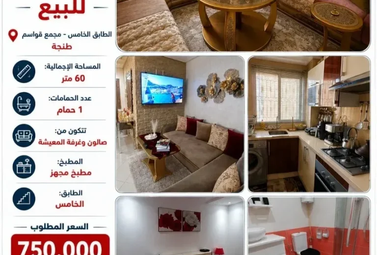 Bel Appartement Meublé à Vendre – Complexe Gawassem, Tanger (60 m²)