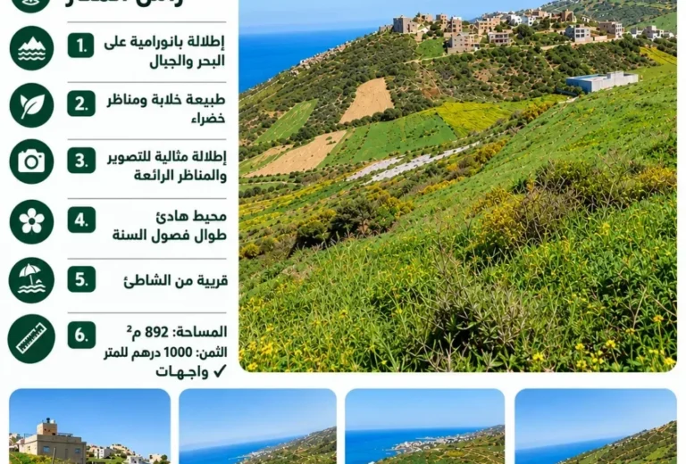 Terrain à vendre à Ras Mnar – 892,82 m² avec vue sur mer et montagnes