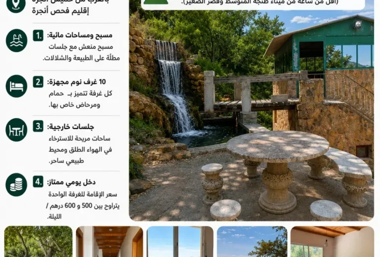 مأوى سياحي مجهز بالكامل للكراء (10 غرف + مسبح وشلالات) – بالقرب من خميس أنجرة، إقليم فحص أنجرة