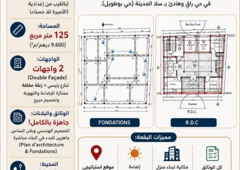 Terrain à Vendre 2 Façades – Hay Boutouil, Salé Médina (125 m²)