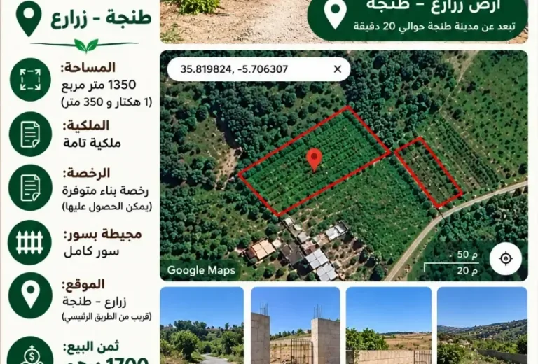 Terrain à vendre à Zzaregh, Tanger - 1350 m² avec permis de construire